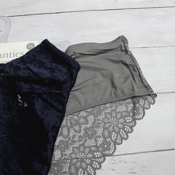 Rene Rofe Women's Lace Panties Set Plus Size 2X Navy Blue Gray - Picture 8 of 12